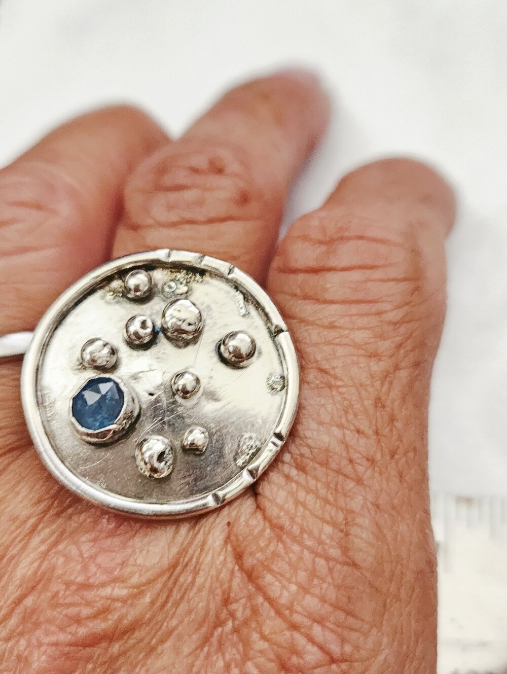 KYANITE ROUND RING HANDMADE IN STERLING SILVER METAL SIZE 7 - Picture 12 of 13